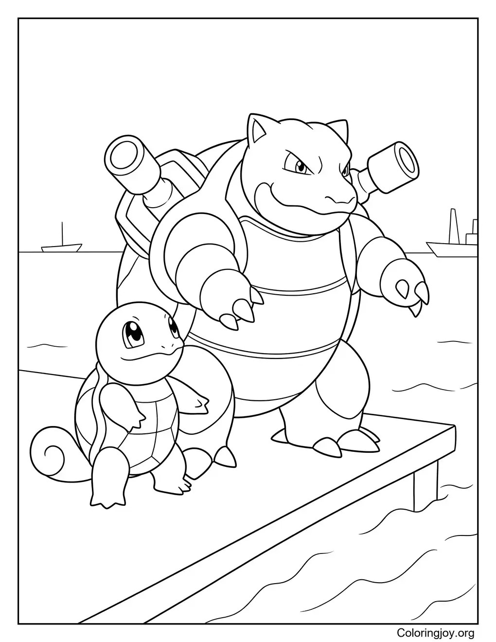 Feuille de coloriage sur le thème de Blastoise évolution Carapuce
