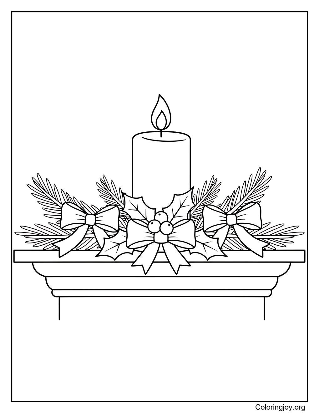 Christmas Candle On Mantel coloring page