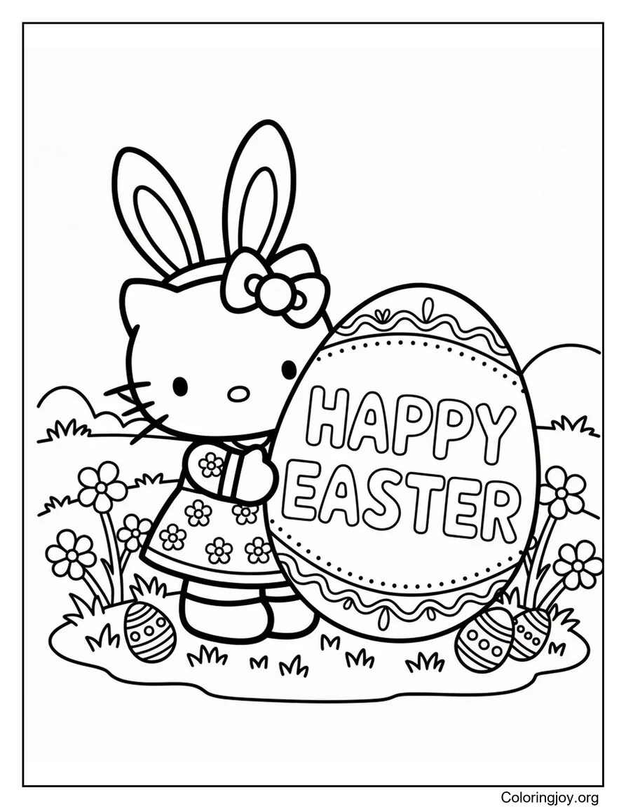 Hello Kitty Happy Easter Eggs coloring page