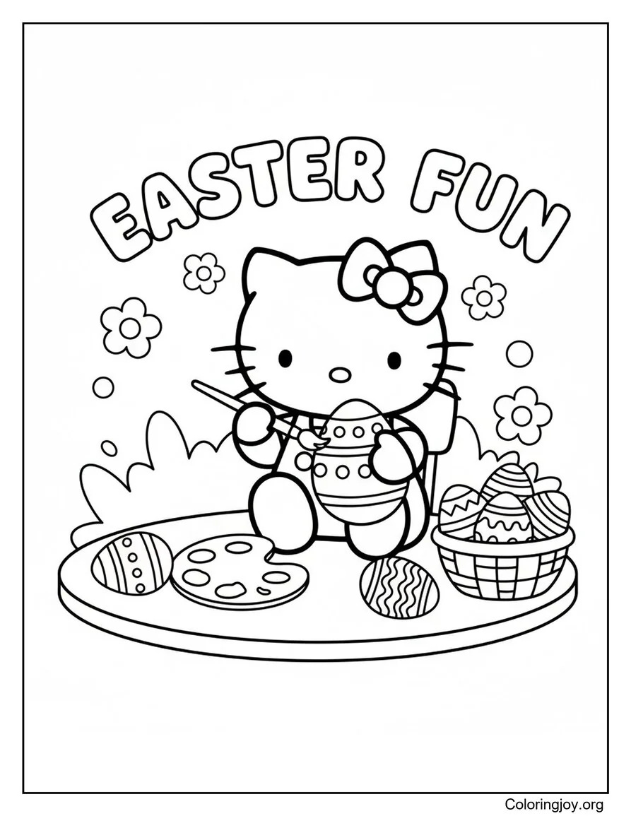 Hello Kitty Painting Easter Egg coloring page