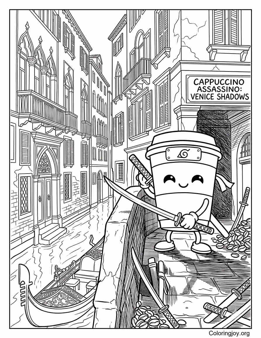 Cappuccino Assassino En las sombras de Venecia página para colorear