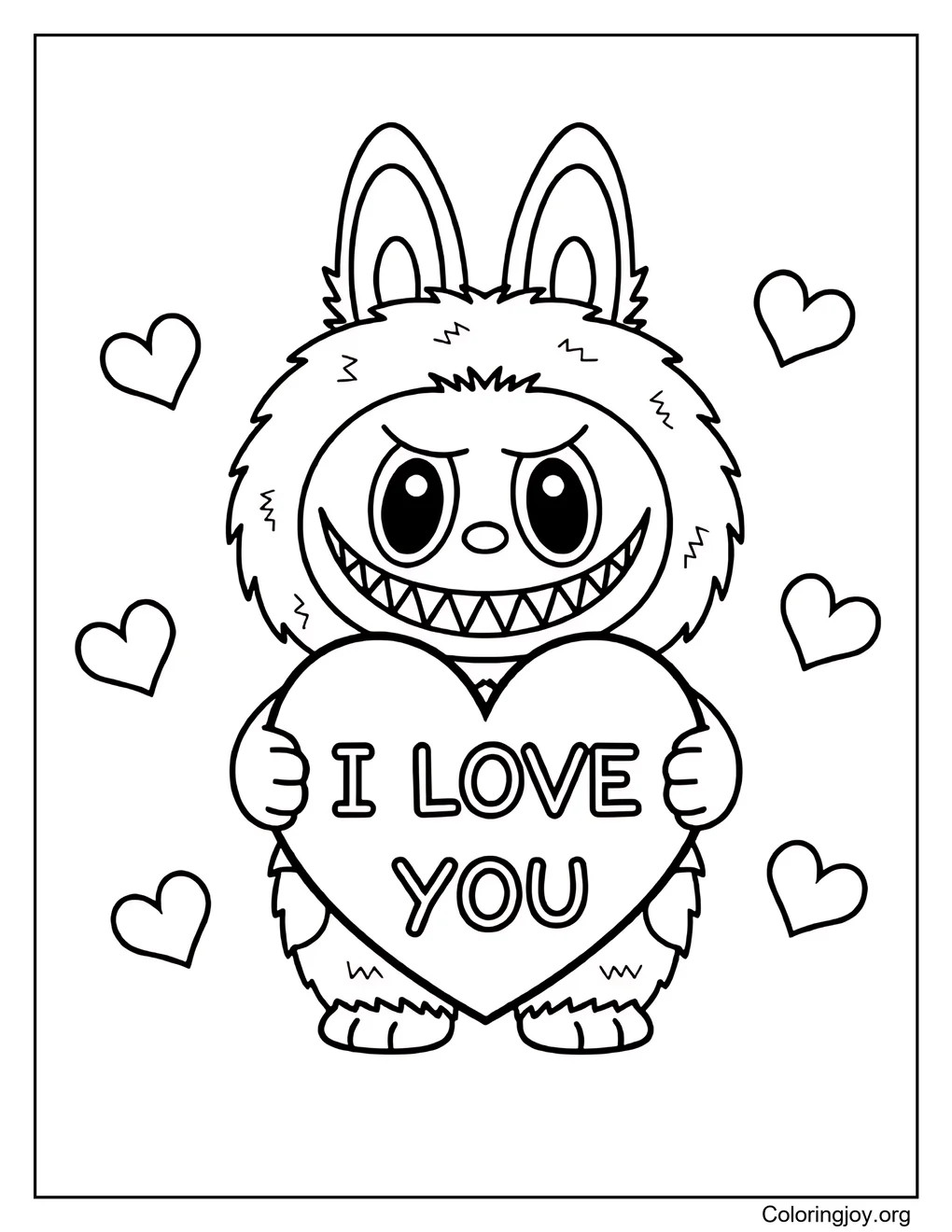 Labubu San Valentín TE AMO página para colorear