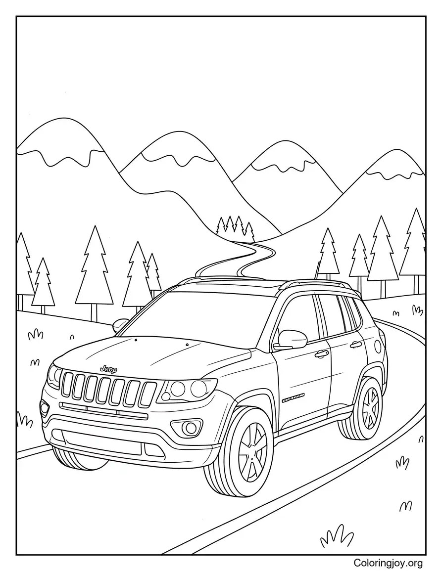 Jeep Compass on a Road Trip coloring page