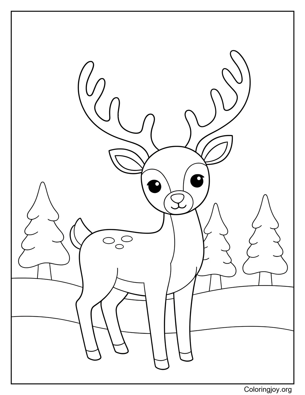 Gentle Winter Deer,Color a peaceful deer walking through snow.