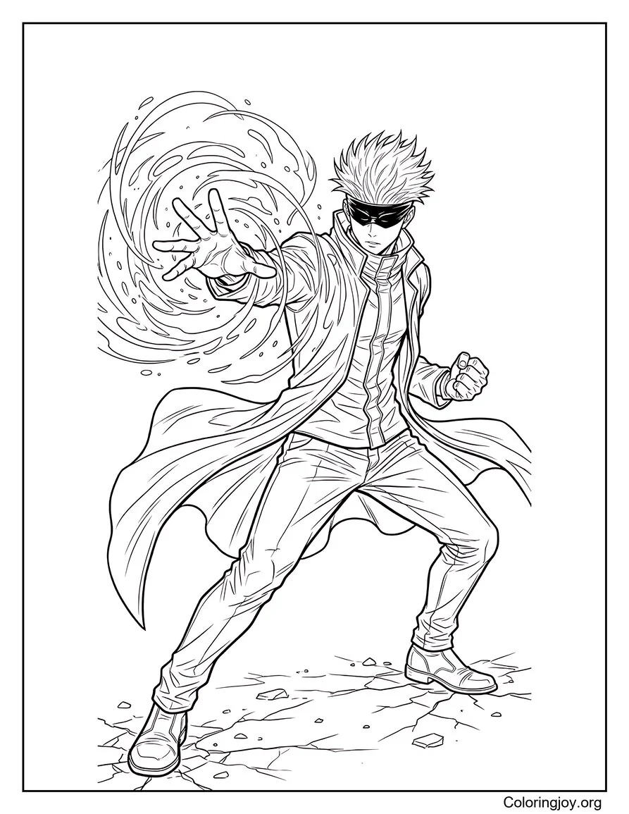 Postura de batalla realista de Gojo Satoru página para colorear