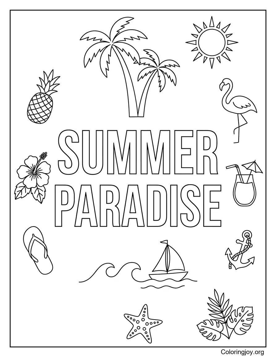 Stampabili doodle del paradiso estivo