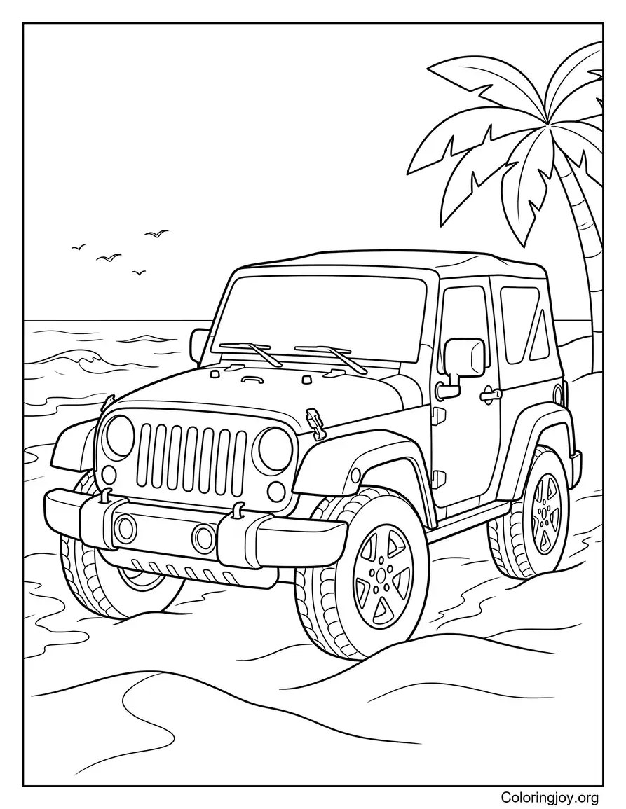 Jeep Driving Along the Beach coloring page