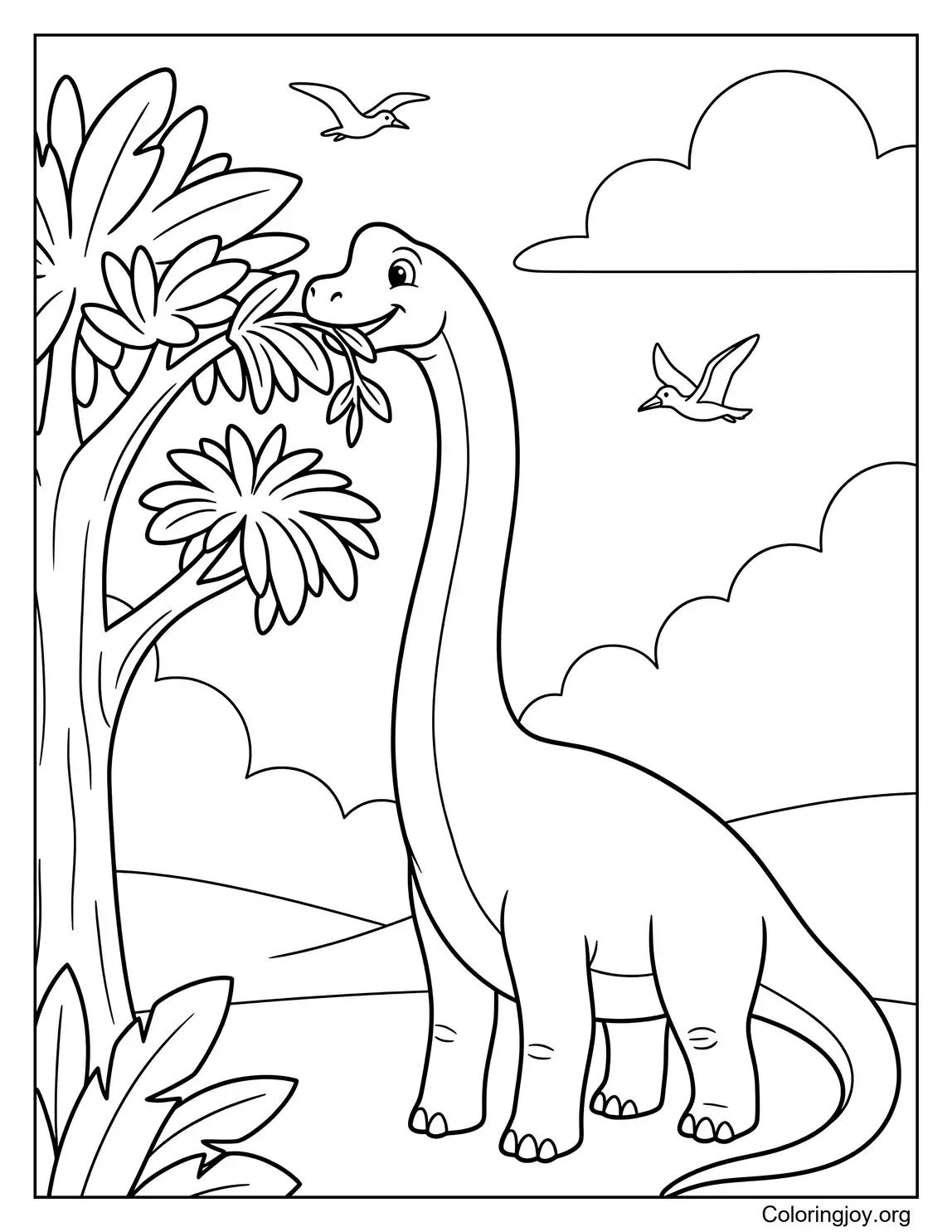 Cute Smiling Brachiosaurus Eating Tree Leaves