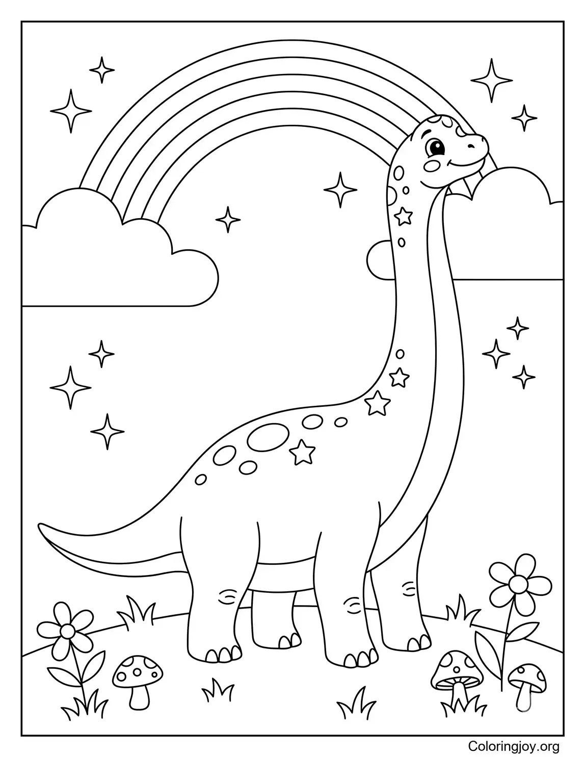 Fantasy Brachiosaurus With Rainbow Background