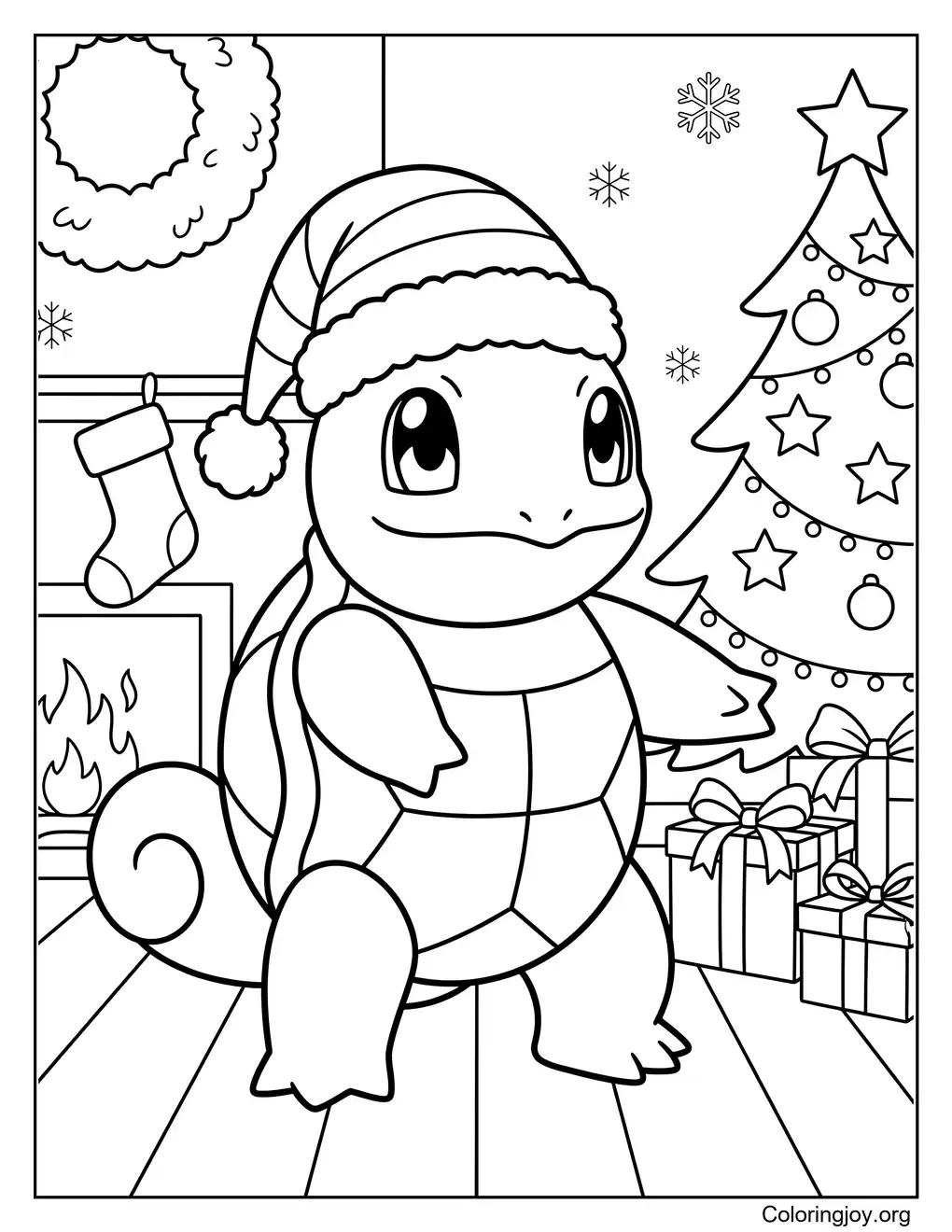Feuille de coloriage sur le thème des fêtes de Noël, Squirtle