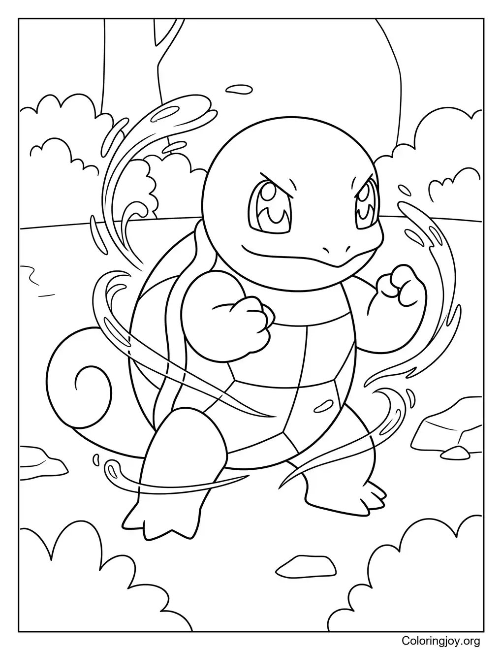 Coloriage à imprimer de Carapuce en position de combat