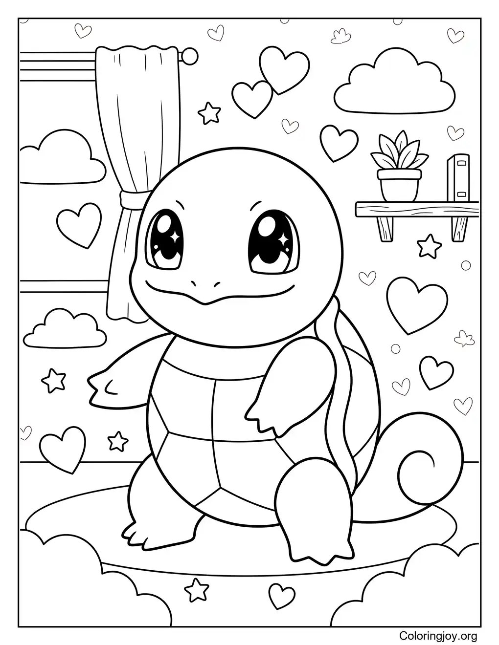 Feuille de coloriage mignonne de Carapuce de style Kawaii