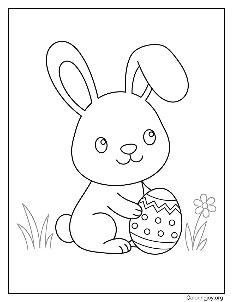 Página para colorear fácil de conejito de Pascua bebé con huevo