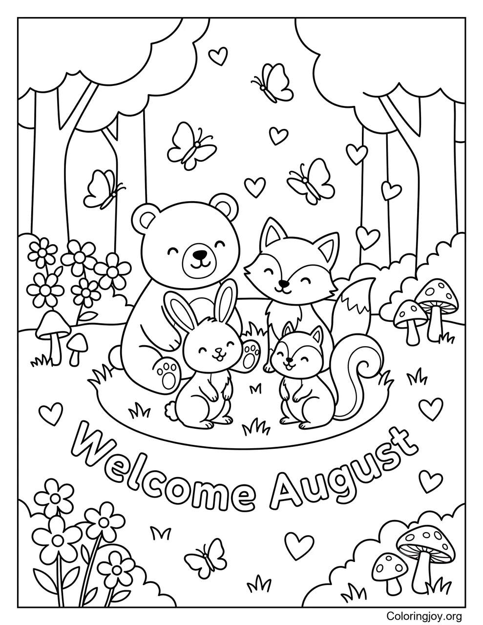 Cute forest friends gather together to celebrate a brand-new month.
