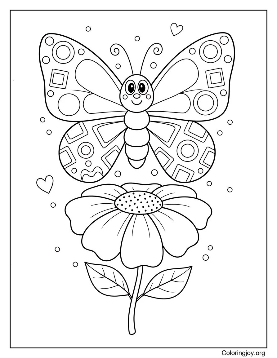 de flor de primavera con mariposa página para colorear