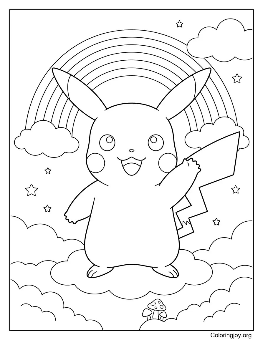 Pikachu Fantasía arcoiris página para colorear