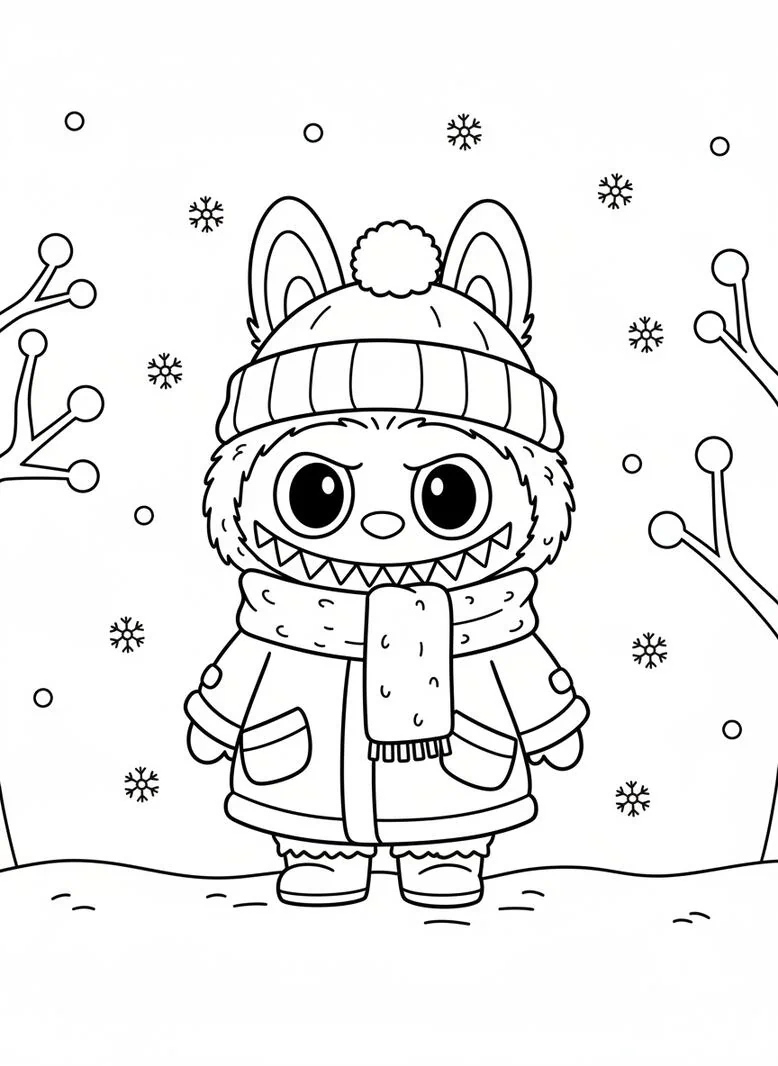 Labubu página para colorear de invierno
