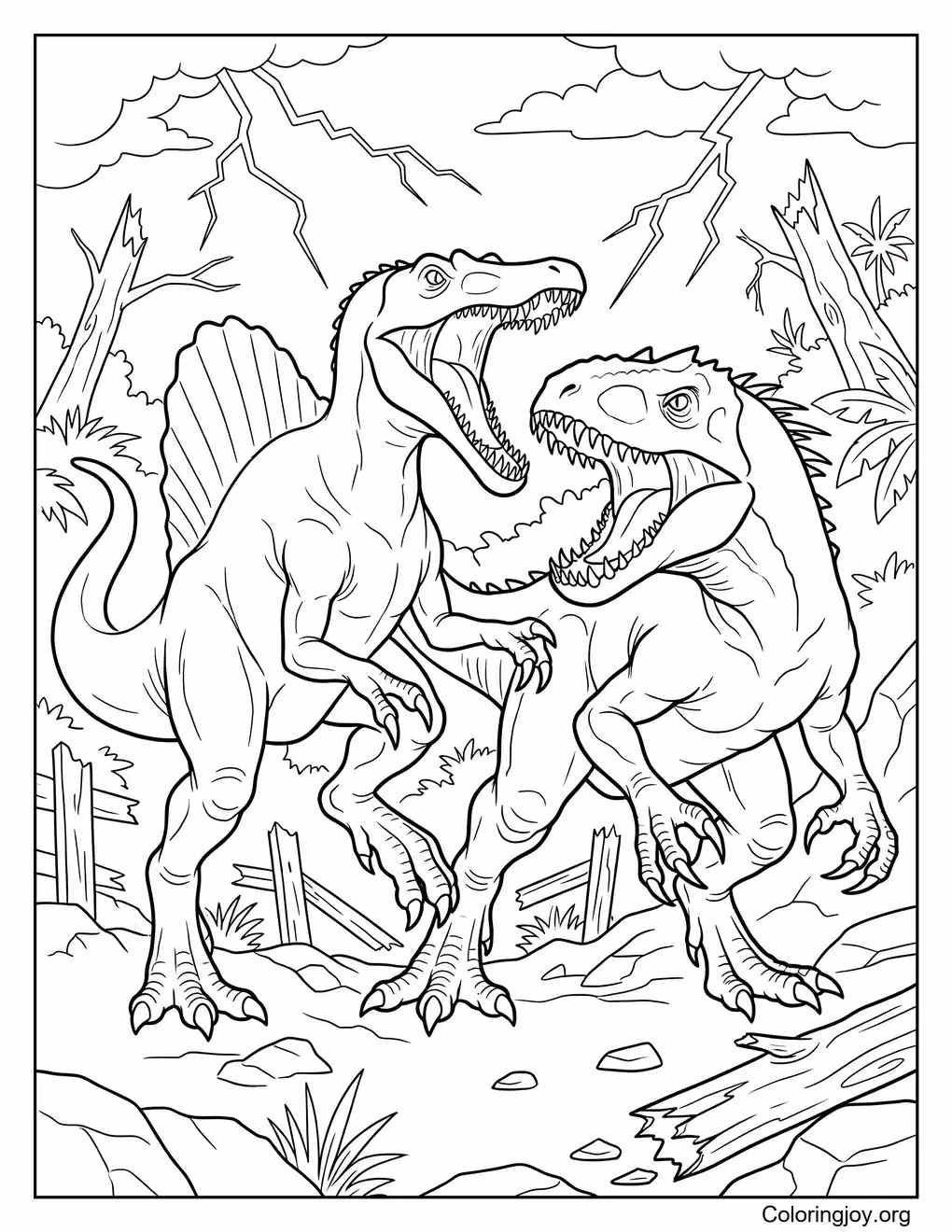 Ausmalbilder Dinosaurier Indominus Rex vs. Spinosaurus