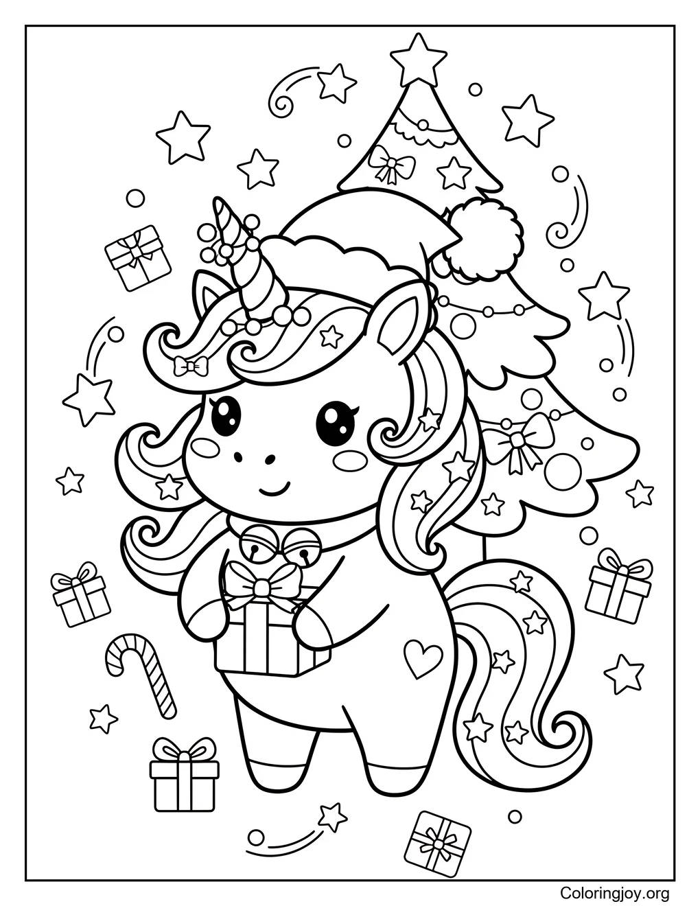 Coloriage de Noël licorne
