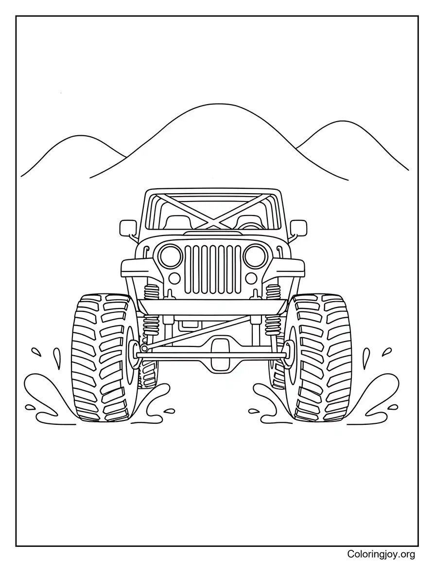 Lifted Jeep in a Mud Adventure coloring page
