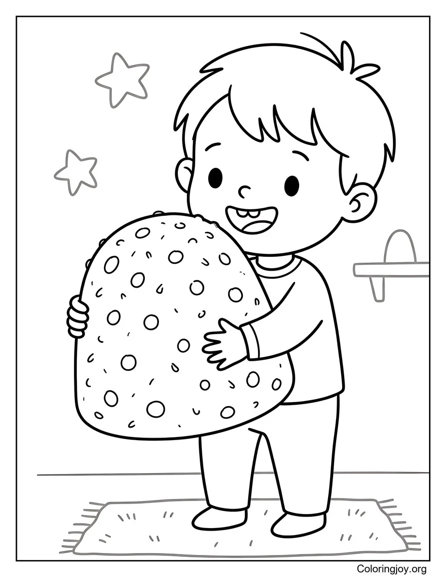 Niño sosteniendo un enorme caramelo de goma página para colorear