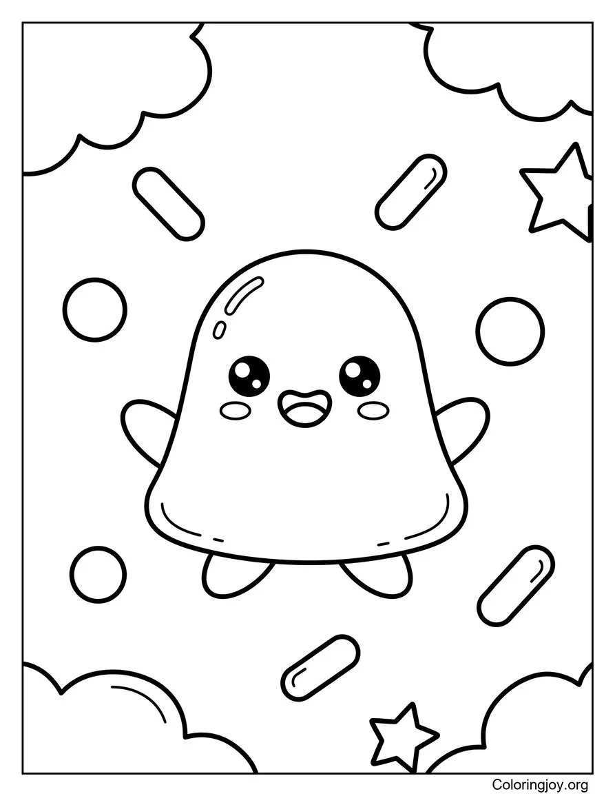 Lindo personaje sonriente de gomita con brazos diminutos página para colorear
