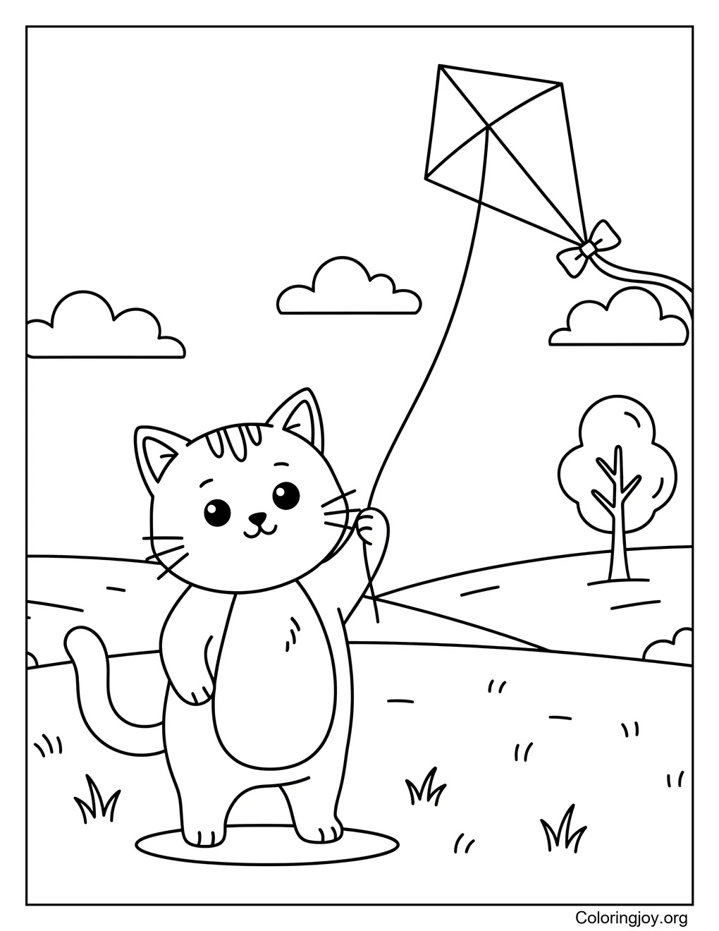 Flying high, this cat enjoys a breezy kite-flying moment.