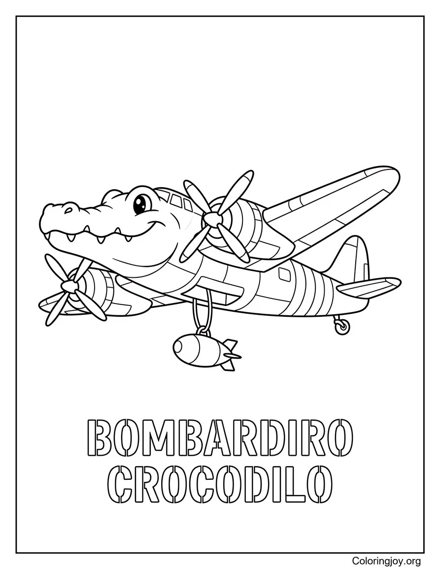 Bombardiro Crocodilo Brainrot Italiano página para colorear