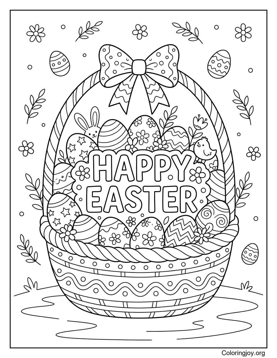 Happy Easter Text Basket Page coloring page