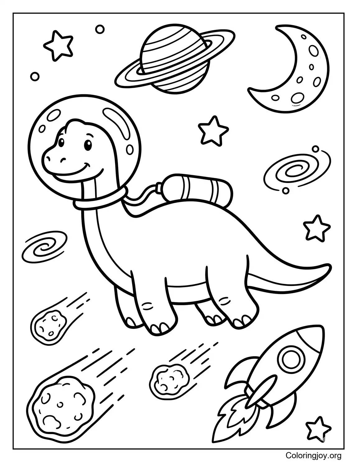 Brachiosaurus in Outer Space With Meteors
