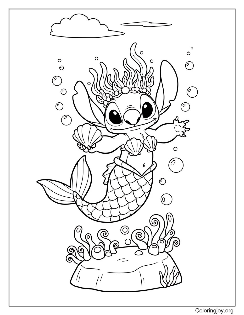 Stitch sirena página para colorear