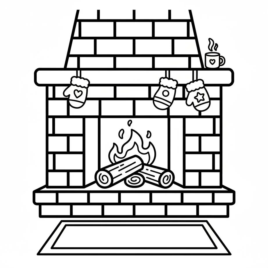 Página para colorear de chimenea cálida de enero