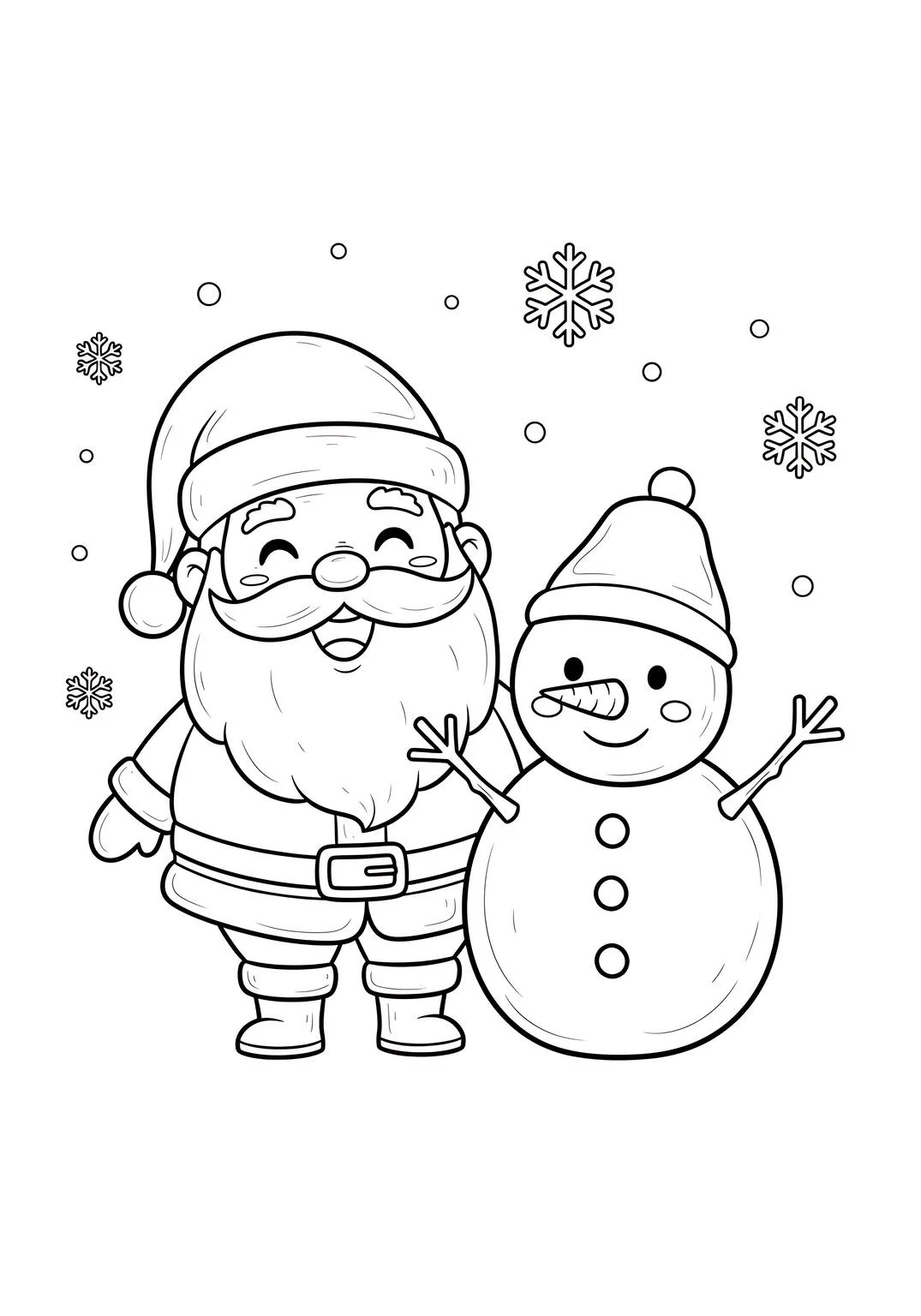 Santa Claus and snowman coloring page