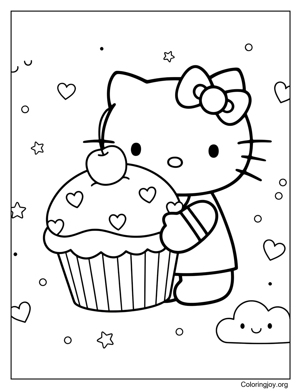 Con Amor Cupcake Hello Kitty página para colorear