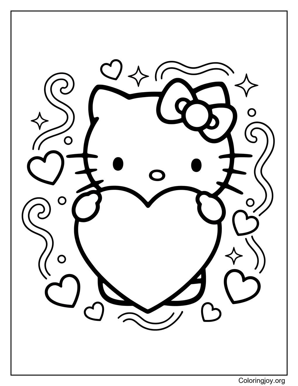 Esta imagen Hello Kitty Sostenga el corazón página para colorear