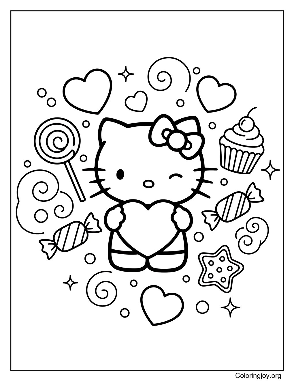Hello Kitty temática de amor página para colorear