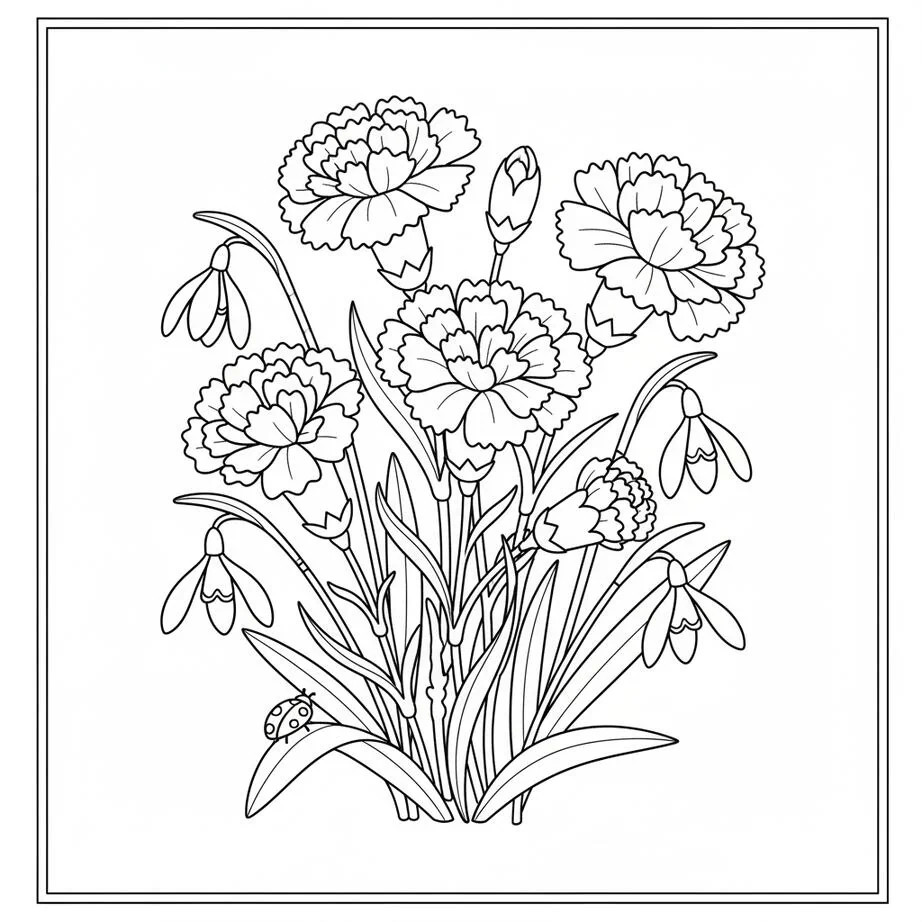 Página para colorear de flores de nacimiento de enero