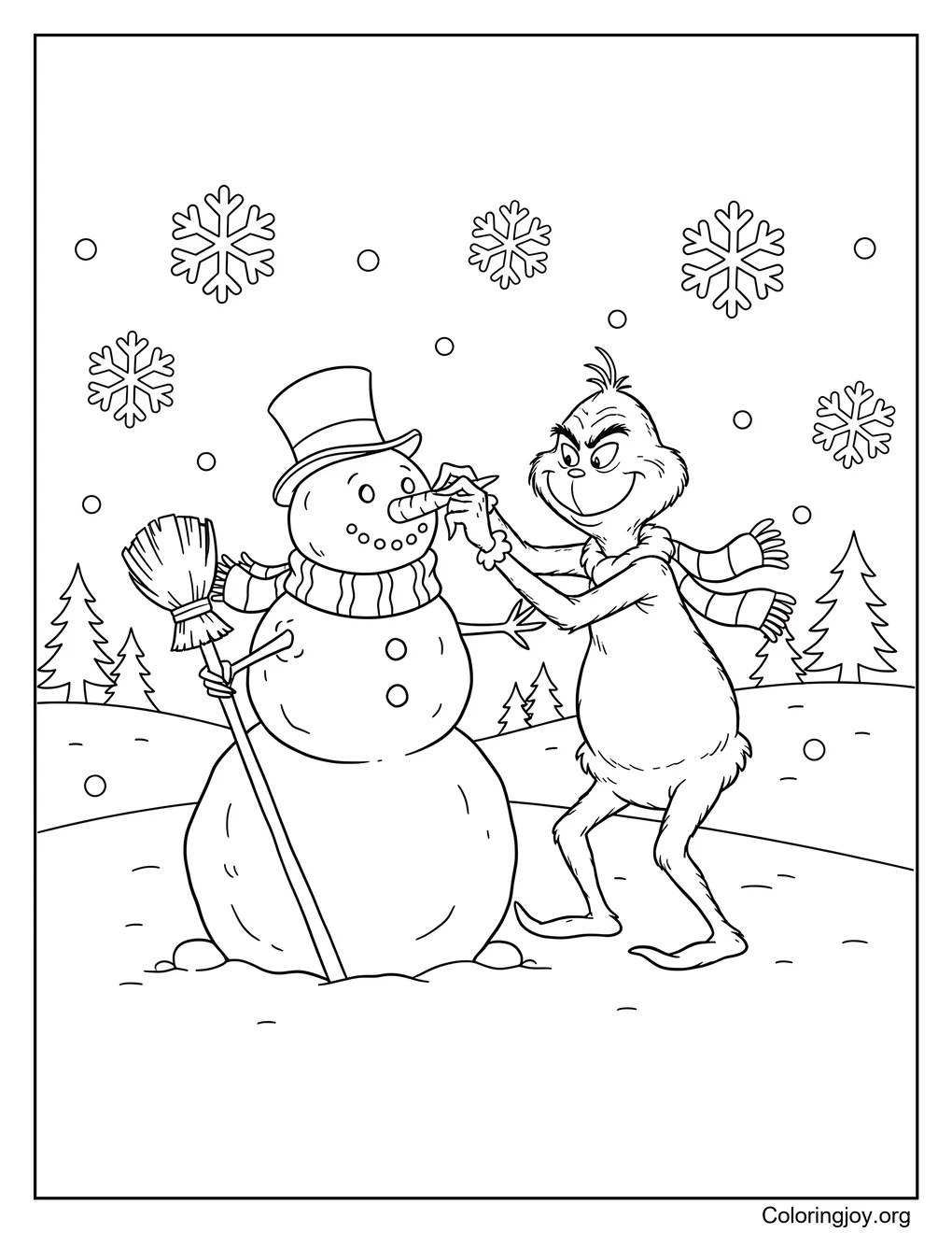 grinch building a snowman