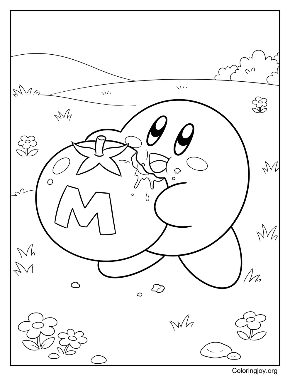 Kirby Eating a Maxim Tomato coloring page