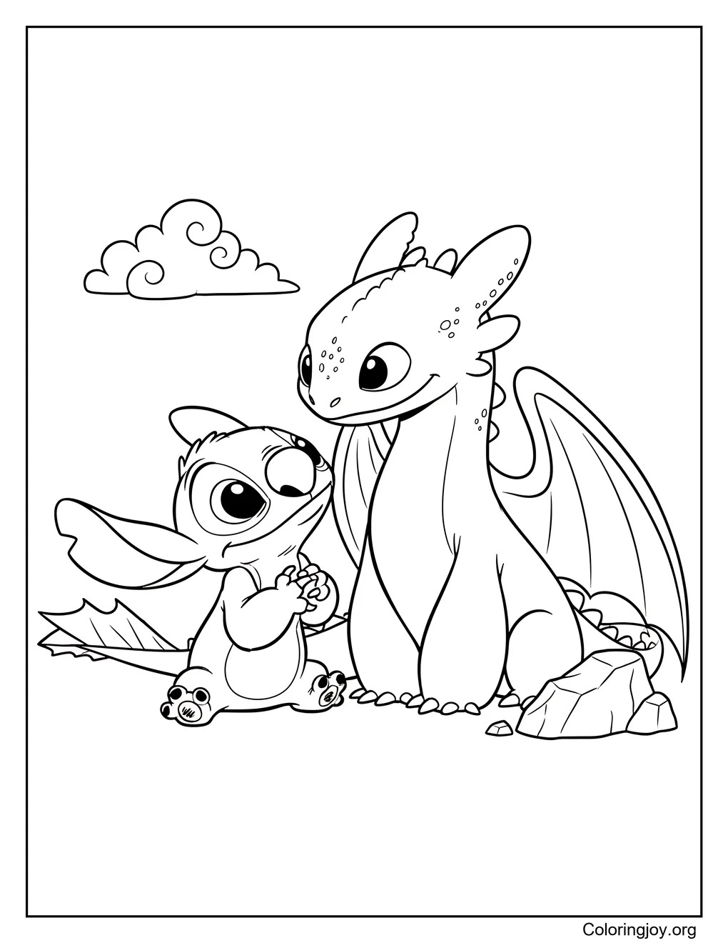 Delineado para colorear desdentado y Stitch página para colorear