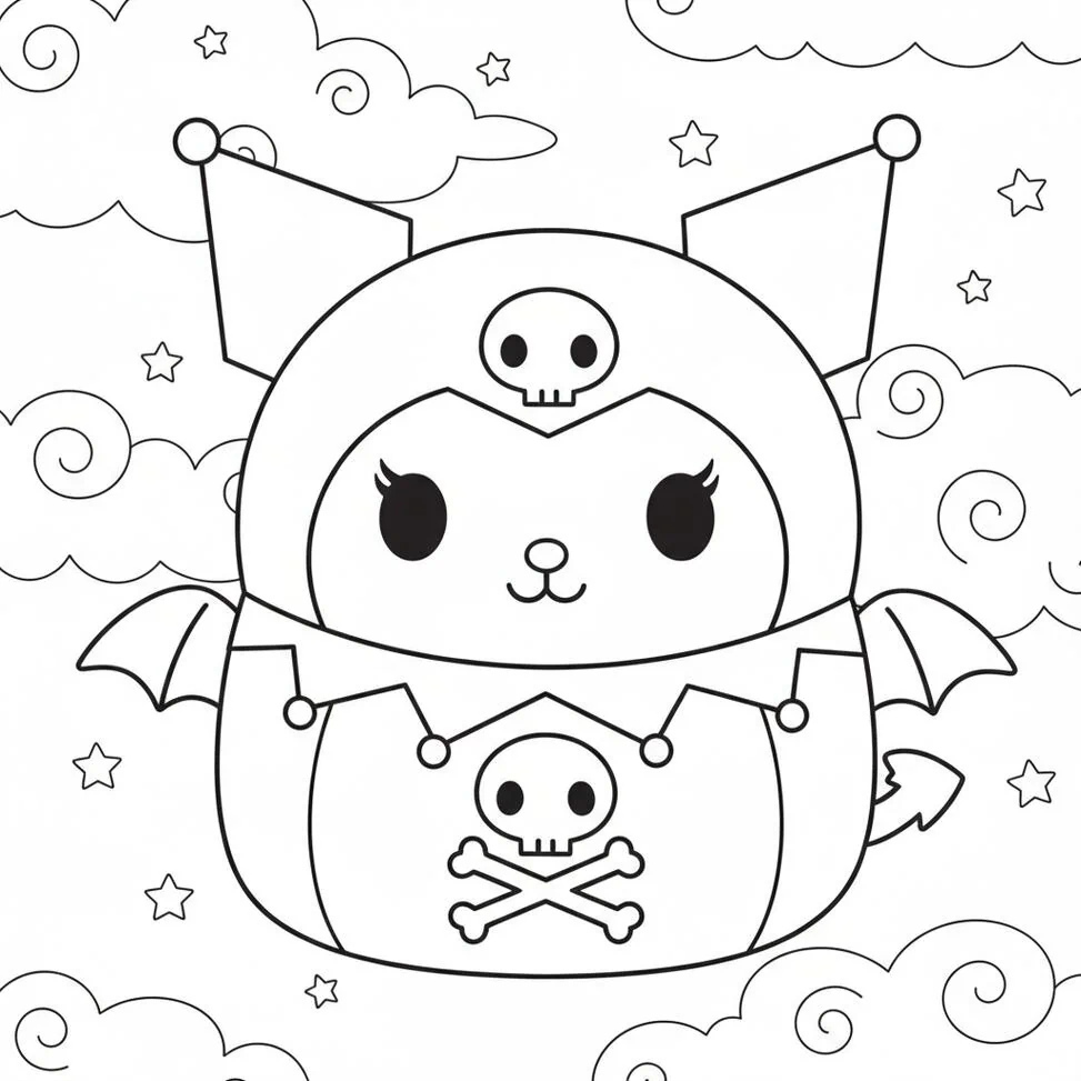 Kuromi Squishmallow Plush coloring page