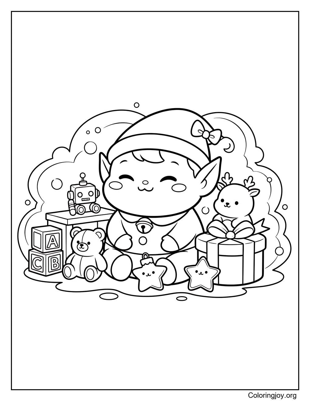 Dibujo para colorear del taller de Papá Noel