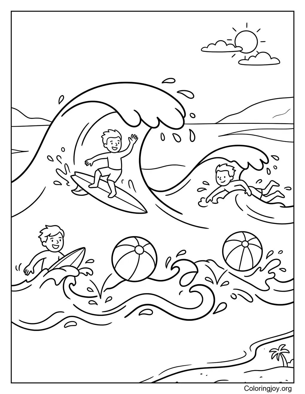 Playful Beach Waves Ocean Coloring Sheet coloring page