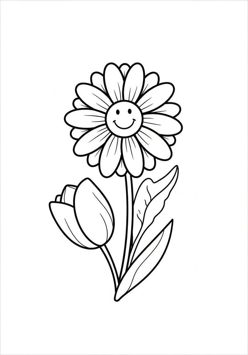 Easy Flower coloring page