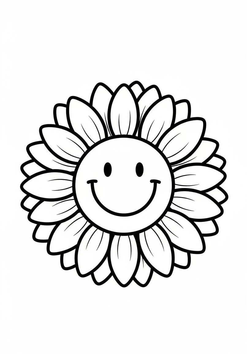 Happy Sunflower Coloring Page