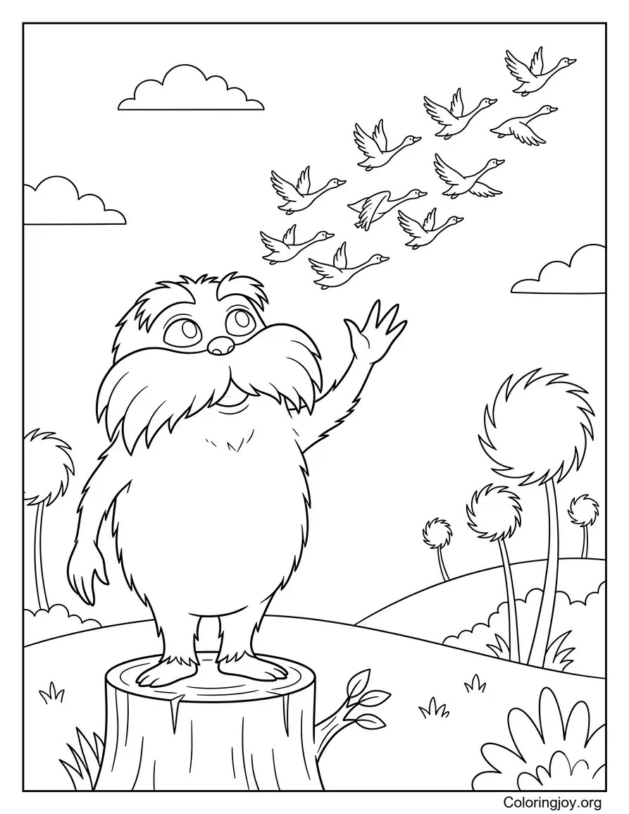 Lorax Watching Swomee Swans Fly Away coloring page