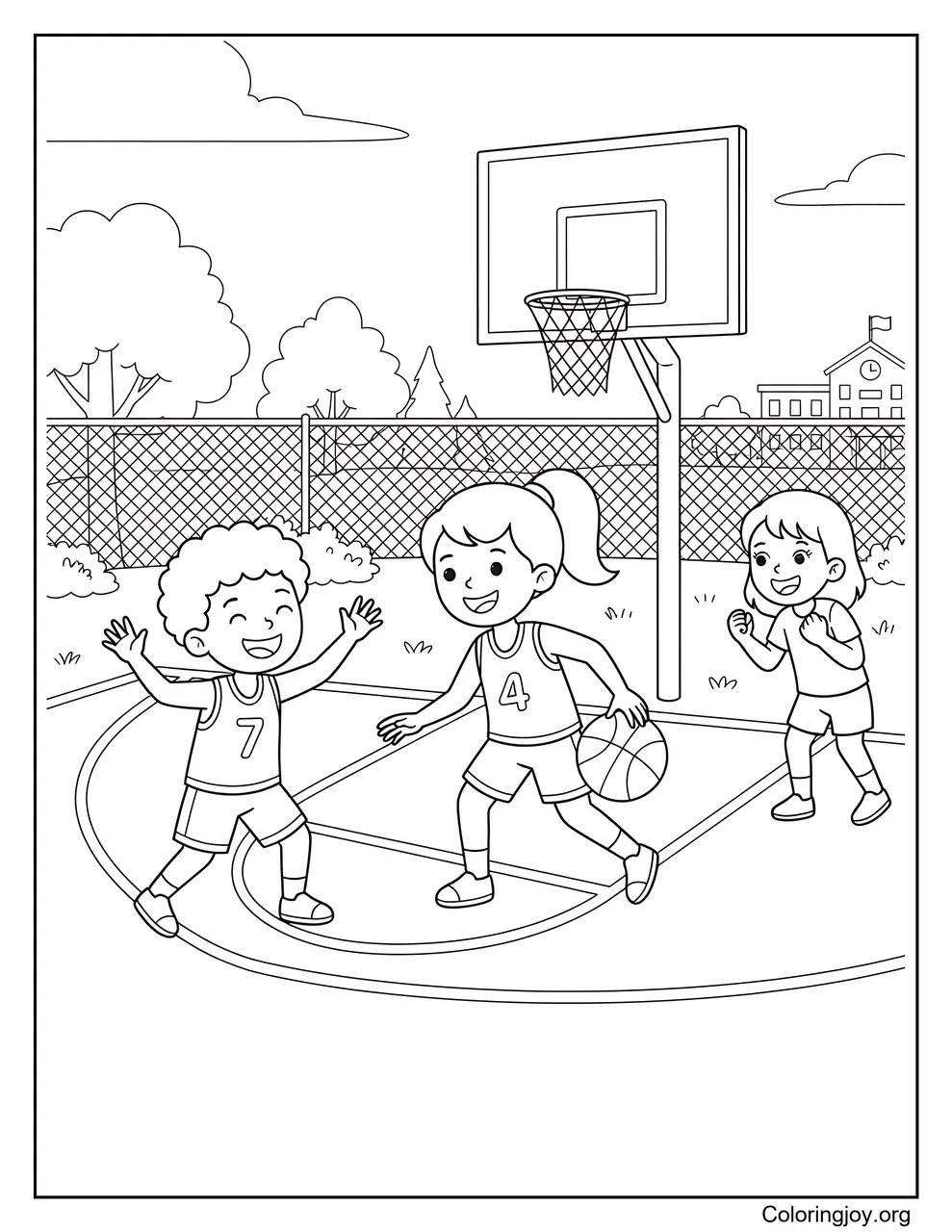 Children enjoy a friendly basketball game together.