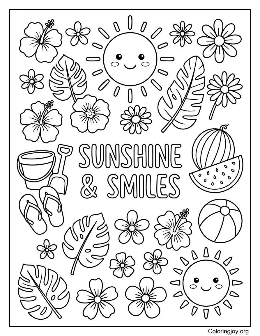 Impresiones de garabatos de sol y sonrisas página para colorear