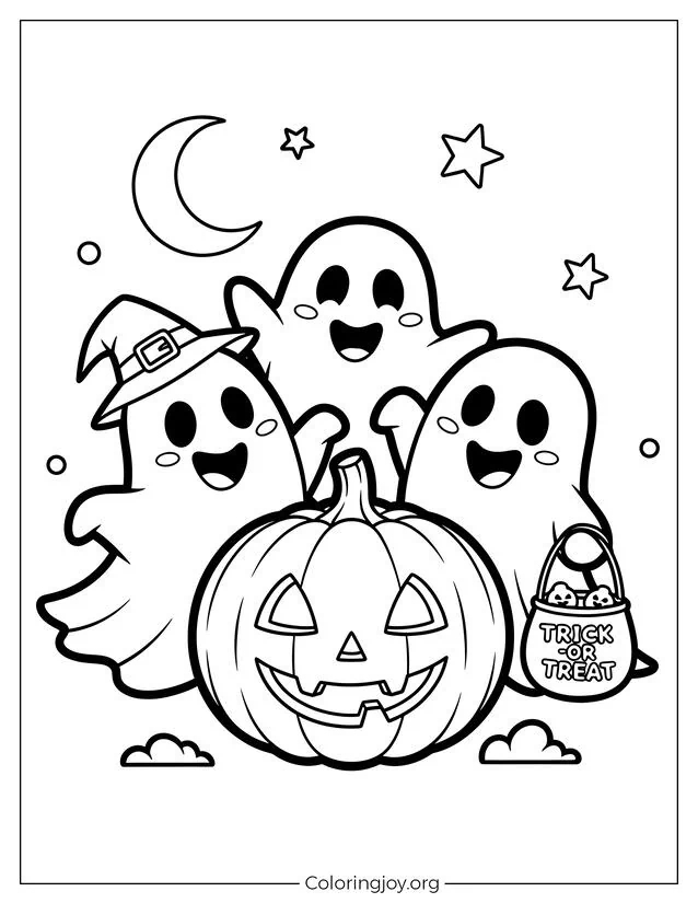 Trío de fantasmas con calabaza
