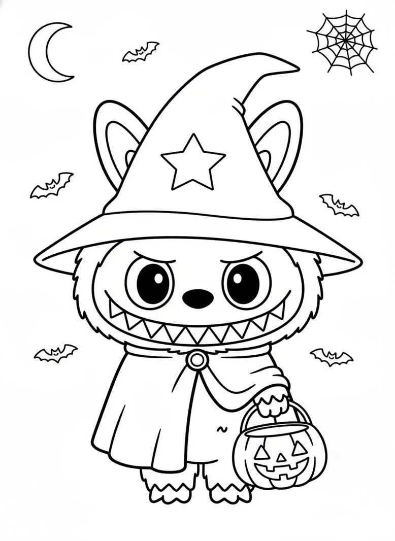 Labubu página para colorear de Halloween